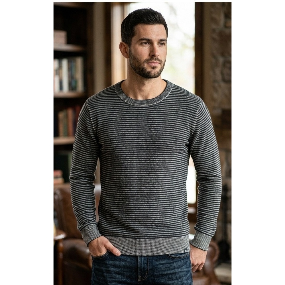 Volcom Men's Striped Cotton Knit Sweater Size‎ L Charcoal Black Pullover Grunge